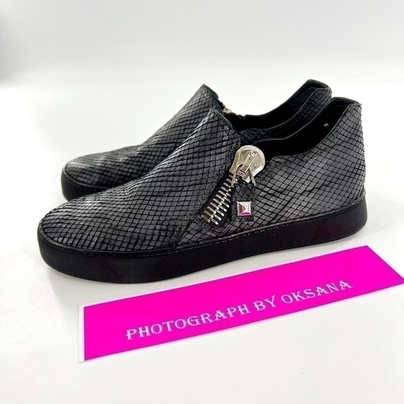 Stuart Weitzman Sneakers Snakeskin Embossed Leather Zip Size 7 M - Picture 4 of 15